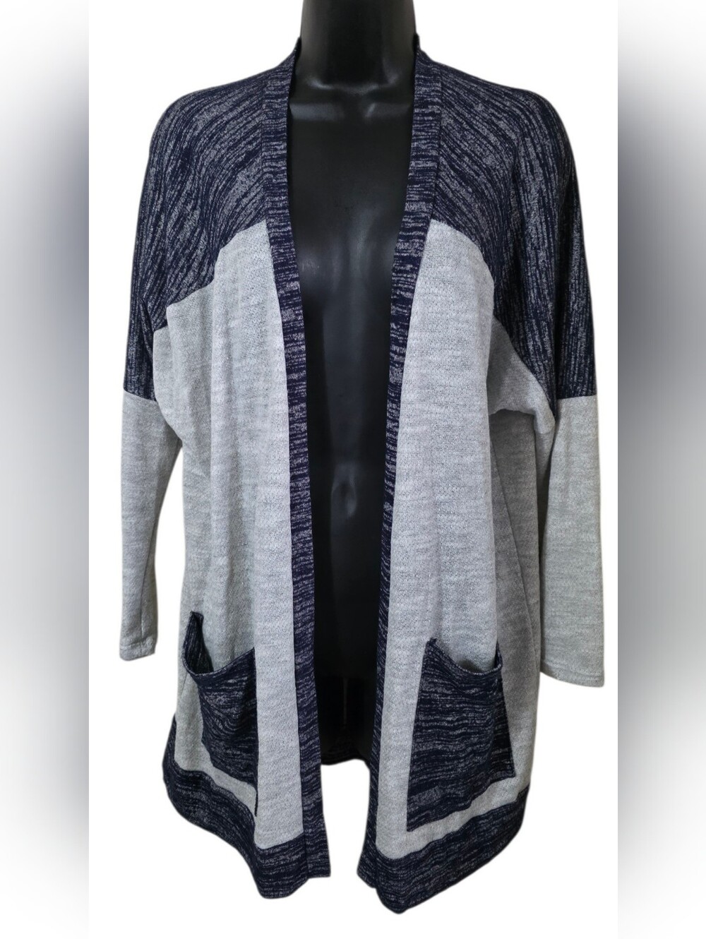 Flamingo Urban Two-Tone Open Front Cardigan - Gray & Navy